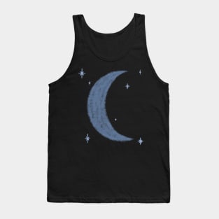 Blue Moon and Stars Graphic Art Textured Celestial Tank Top